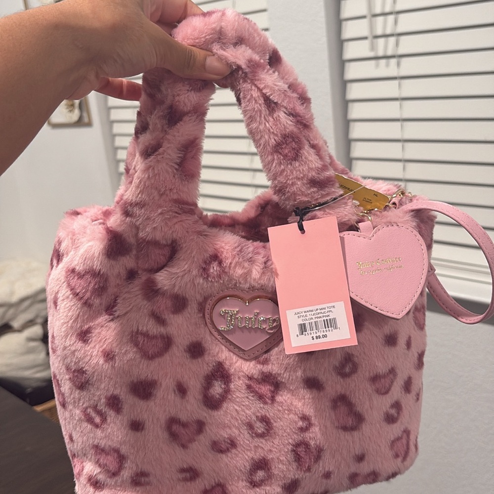 Juicy Couture Pink Faux Fur Leopard Tote